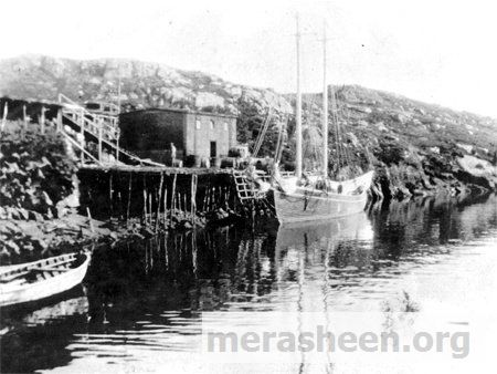 MV Catherine Mary Hann at Hann's wharf.&amp;nbsp; Owned by Jack Hann, this was the last of the Western boats built at Merasheen. Built in the winter of 1926 by master builder Tom Duke of Fox Harbour, the vessel was named after Jack’s mother Catherine, his first wife Catherine and daughter Mary who was born in 1922. In 1927, and for many fishing seasons after, the schooner was captained by Denis P Walsh.&amp;nbsp;During WW2, with the construction of the US base at Argentia, the owners of the schooner had difficulty finding fishing crews so for a time the vessel was used in Argentia as a utility boat, and as accomodation for workers. Gerald and Michael Hann from Petite Forte, relatives of Jack, were the last owners of the schooner.