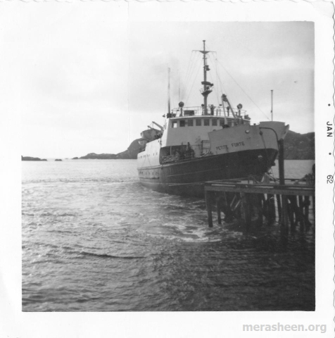 From 1962, the Petite Forte backing out from the government wharf.