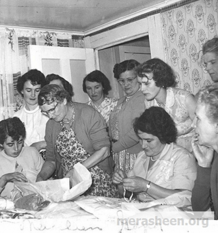 Helen Moore, Loretta Pomroy, Cis Wilson, Jean Pomroy, Annie Barry, Mary Wilson, Bride Rose, Kathleen Pomroy, Bride Ennis. &amp;nbsp;Taken by Clara Wilson from her living room!